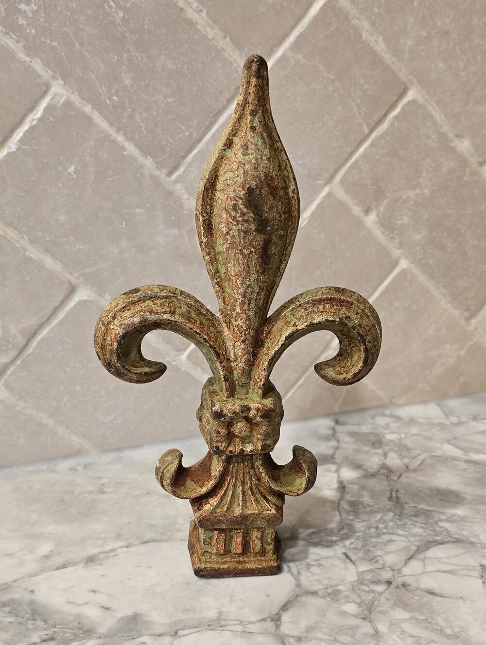 Antique Fleur de Lis Finial French Cast Iron Fence Topper Fits 1" SQ Wabi Sabi